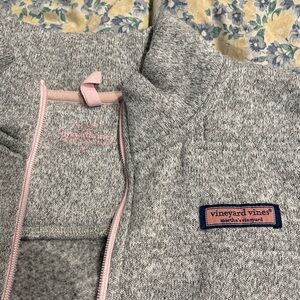 Kids fleece large Vineyard Vines Heathered Gray Pullover w/Pink Trim excellent